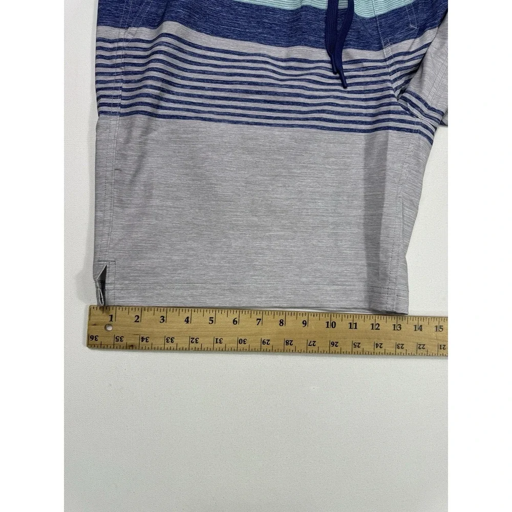 Hurley Surf Club Mens 2XL Swim Trunks Blue Grey Striped Lined Board Shorts Beach